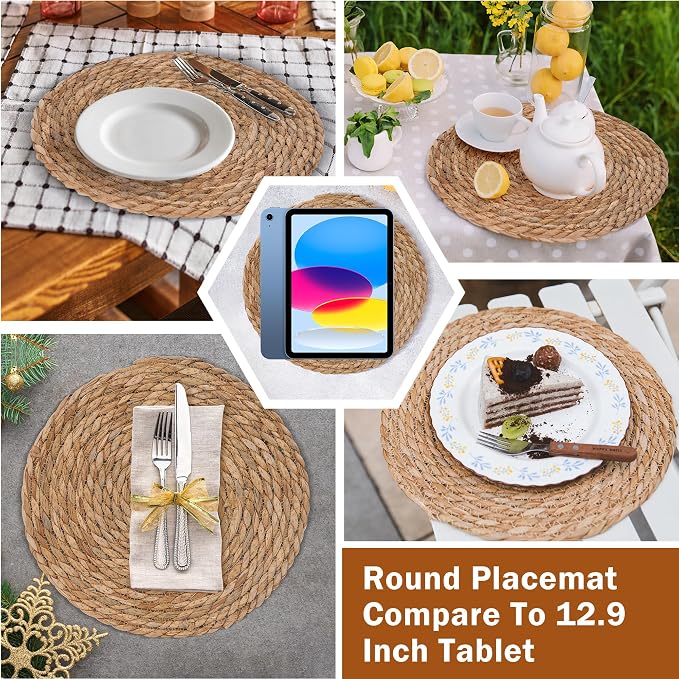 13.5'' Round Woven Placemats Set of 10, Boho Rattan Chargers for Dinner Plates, Round Rattan Placemats,for Dining Table,Wedding, Farmhouse,Outdoor and Christmas