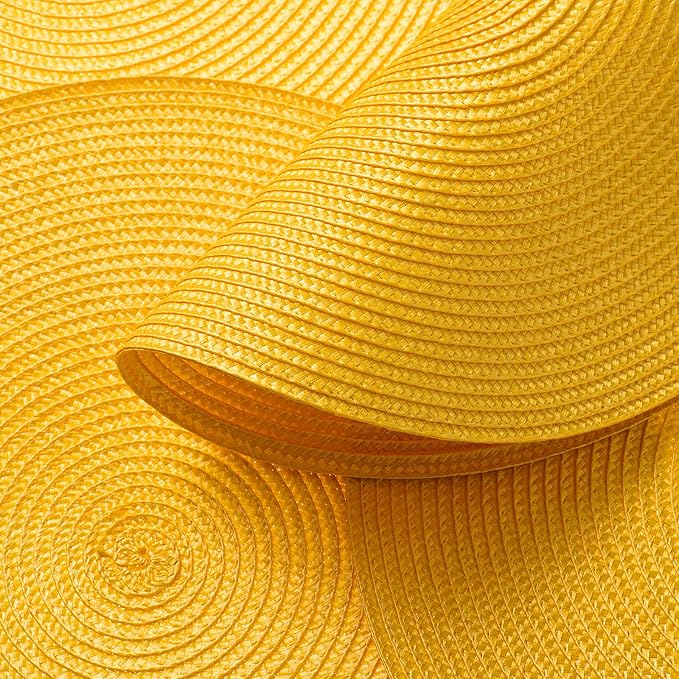 AHHFSMEI Round Placemats Set of 4 Heat Resistant Washable Non-Slip Woven Braided Table Mats for Dining Table Kitchen & Home Decor (Yellow,4)