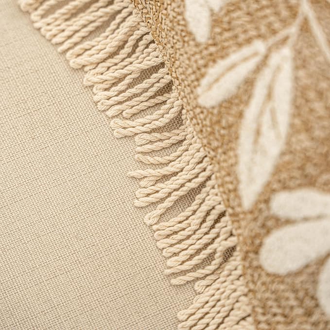 BlissBlush Long Lumbar Pillow Cover 14x36 Indoor Outdoor, Jute Inspired Floral Tufted Accent Oversize Throw Pillowcase for Patio Bed Bedroom, Cover Only