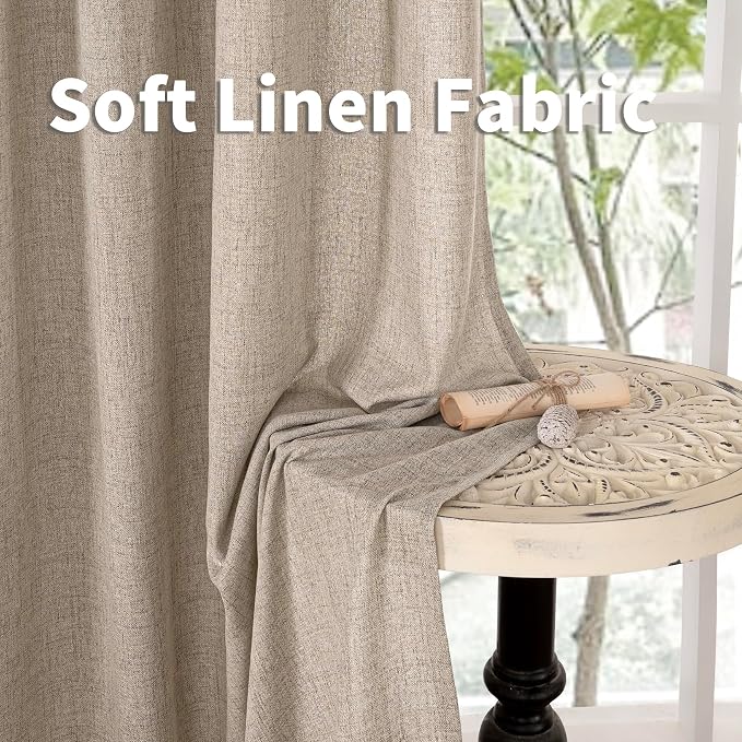 YoungsTex Oatmeal Linen Curtains 84 Inch Length for Living Room Window, Light Filtering Drapes Rustic Semi Sheer with Bronze Grommet Privacy for Bedroom Farmhouse Decorative, 42 x 84 Inch, 2 Panels