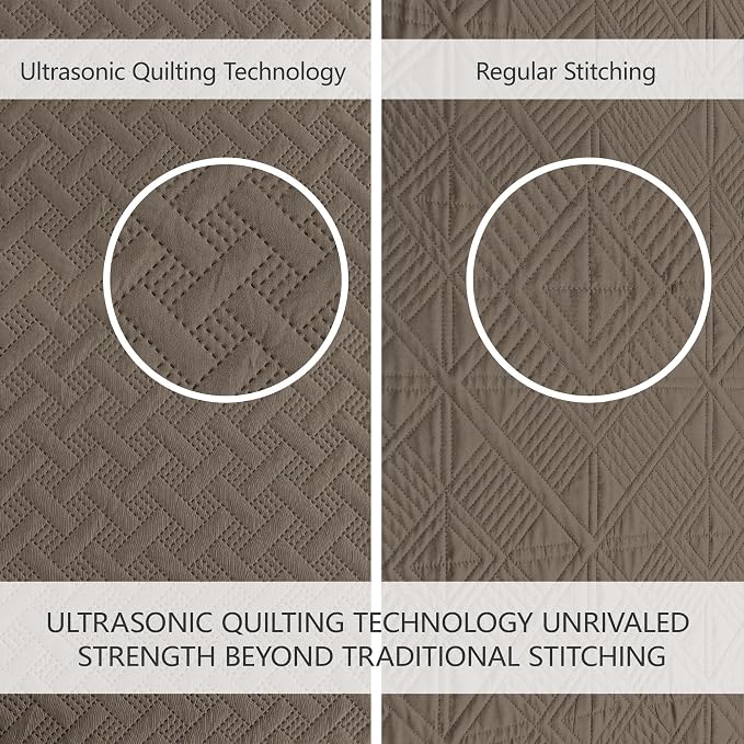 FLYMME Quilts King Size,Lightweight Mocha Brown Bedspreads,Basket Weave Pattern,Ultra Soft Microfiber Bed Coverlet 3 Pieces for All-Seasons (1 Quilt,2 Pillow Shams)