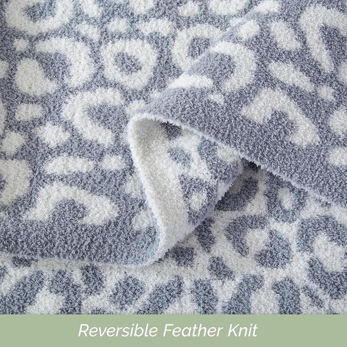 Elegant Comfort Premium Animal Print Leopard Reversible Throw Blanket - Ultra Soft and Lightweight, Luxury Knitted Breathable Fleece for Couch, Bed, Sofa- Warm Velvet Fluffy Throw, 50 x 70 Inch, Gray