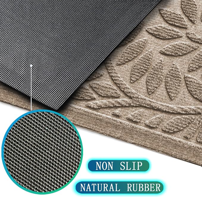 Bulijojo Front Door Mat Entrance,Durable Heavy Duty Welcome Mat,Thick Absorbent Natural Rubber Non Slip Mat,Sturdy Entryway Beige 47"x32"