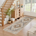 Madane Washable Runner Rug 2x6 Runners for Hallways Non Slip, Turmeric/Grey | Vintage Stain-Resistant 6 Feet Kitchen Rug, Soft Low-Pile Ultra-Thin Floor Carpet Mat for Bathroom Laundry Room Bedroom 2x6ft