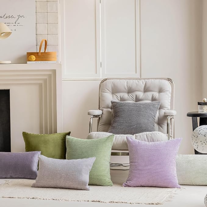 Home Brilliant Couch Throw Pillow Covers 26x26 Throw Pillows Set of 2 Super Soft Corduroy Large Euro Sham for Bedroom Summer Decor, 26 x 26 inch, Sage Green