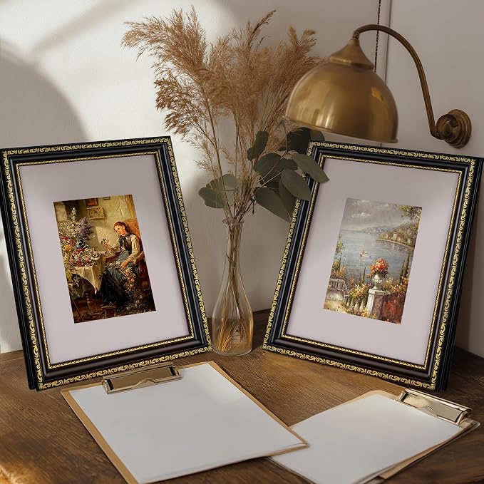 eletecpro 8x10 Vintage Picture Frame, Glass Cover, Black Gold, 2-Pack