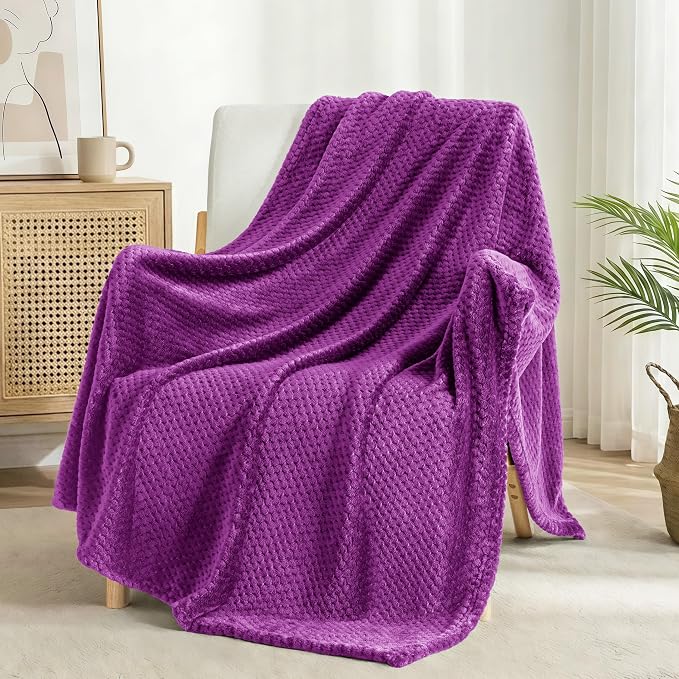 Exclusivo Mezcla Fleece Throw Blanket Extra Large, Super Soft and Warm Blankets for Couch, Sofa and Bed Waffle Textured, Cozy, Fuzzy and Lightweight (Purple, 50x70 Inches) | Lightweight Soft Blanket for Sofa, Bed, Living Room, Plush Fluffy Throw for Ho...