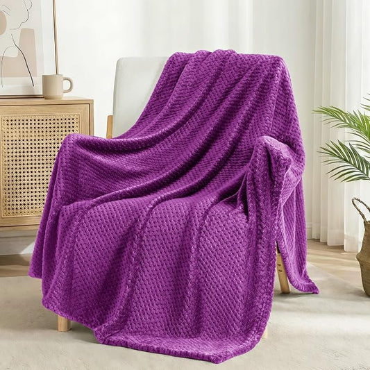 Exclusivo Mezcla Fleece Throw Blanket Extra Large, Super Soft and Warm Blankets for Couch, Sofa and Bed Waffle Textured, Cozy, Fuzzy and Lightweight (Purple, 50x70 Inches) | Lightweight Soft Blanket for Sofa, Bed, Living Room, Plush Fluffy Throw for Ho...