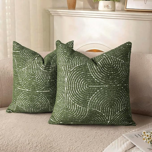 AELS Boho Decorative Textured Throw Pillow Covers 16x16, Modern Mid Century Rainbow Tufted Pillow Case, Farmhouse Rustic Geometric Woven Cushion Case for Bed Couch Sofa, Olive Green