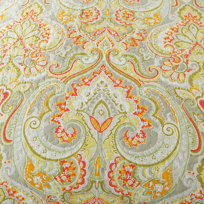NEWLAKE Cotton Bedspread Quilt Sets-Reversible Patchwork Coverlet Set, European Beige Floral Pattern, Queen Size