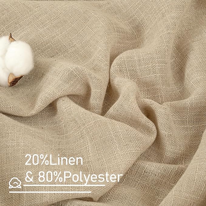 Semi Sheer Linen Curtains 54 Inch Length 2 Panels, 52 x 54 Inch | Brown, Light Filtering Panels, Linen Textured, Neutral Drapes for Kitchen Window, Bedroom, Dining Room, Rod Pocket Back Tab