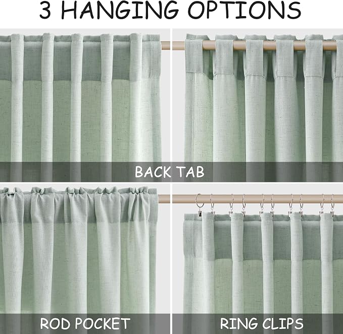 Aqua Green Linen Curtains 84 Inch Length 2 Panels Set for Living Room Rod Pocket Back Tab Light Filtering Window Drapes for Bedroom Dining Room Protect Privacy Modern Farmhouse Decor 52x84