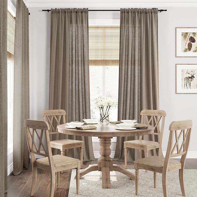 Taupe Grey Linen Curtains 102 Inch Semi Sheer Rod Pocket 52x102