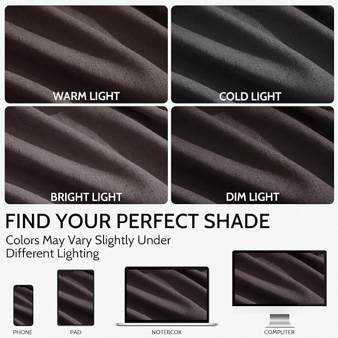 Cocoa Coffee Linen Blend Light Filtering Back Tab Curtains 108 Inches Long, Semi Sheer Privacy Drapes for Living Room & Bedroom, 52x108 inch, 2 Panels