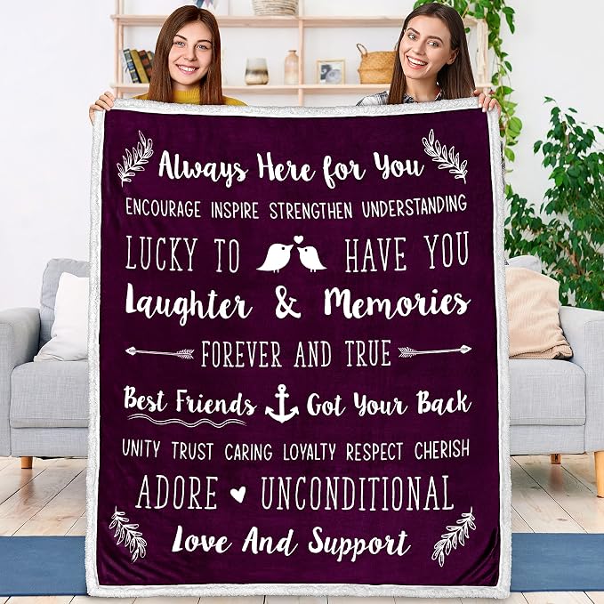 PAVILIA Best Friend Blanket - Friendship Gifts for Women, Soul Sister & Long Distance Bestie Gift, Soft Cozy Sherpa Throw with Sentimental Quotes, BFF Birthday Gift Idea, Purple