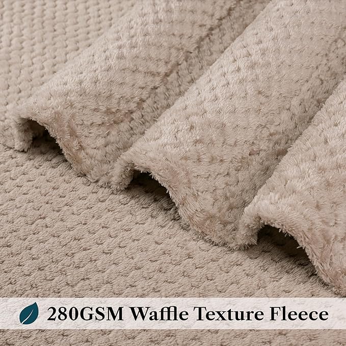 PAVILIA Taupe Tan Fleece Throw Blanket for Couch Sofa Bed, Soft Fuzzy Waffle Jacquard Microfiber, Warm Lightweight Fade-Resistant Decorative All Season Throw, 50x60