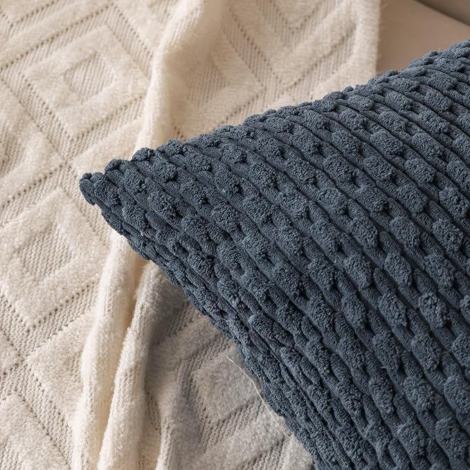 Set of 4 Grey Blue Taupe Decorative Throw Pillow Covers 26x26 Inch Corduroy Pillow Covers for Bed Couch Sofa Living Room Soft Square Cushion Cases
