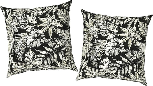 Outdoor Pillow Covers Waterproof 20x20 Inch Set of 2 Tropical Leaf Black Decorative Outside Patio Furniture Cushion Cases Decor for Porch Garden