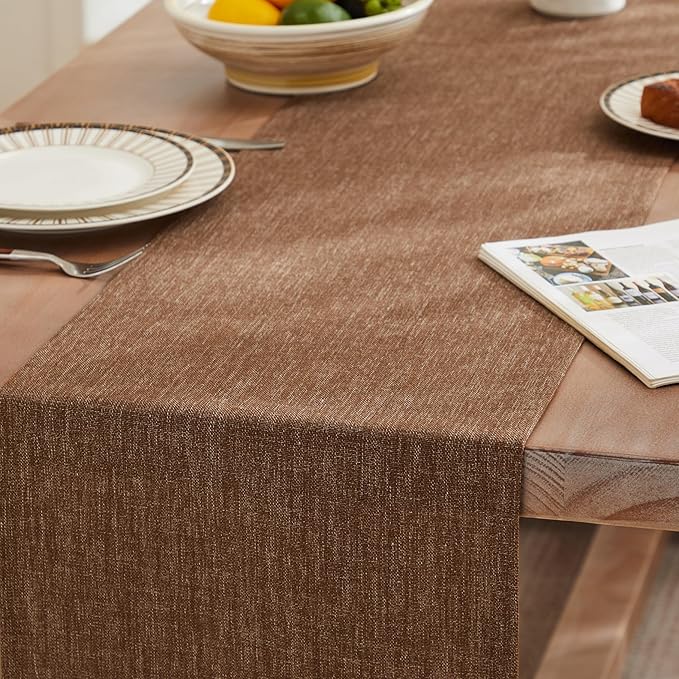 ZeeMart Rustic Cotton Linen Table Runner, 13x90 Inches Brown | Farmhouse Style Linen Table Runners 90 Inches Long, Washable Kitchen Dining Table Decoration for Home Party Decor