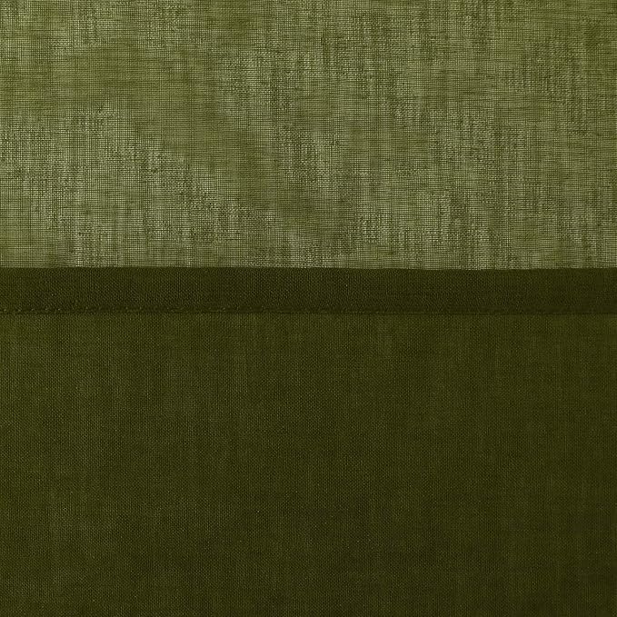 DWCN Olive Green Sheer Curtains for Living Room Bedroom Faux Linen Look Voile Drapes Grommet Top Window Curtain Panel 52 x 63 Inch Length, Set of 2 Panels