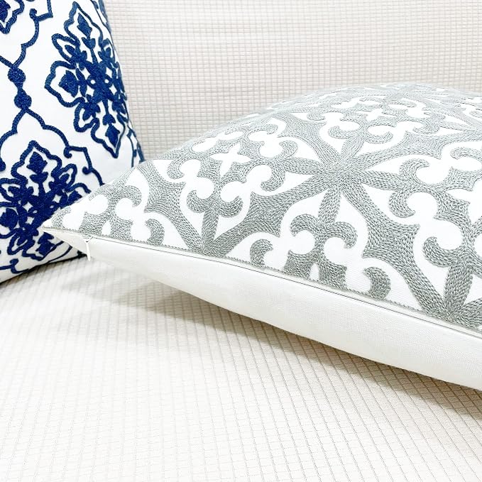 Slow Cow Embroidery Decorative Throw Pillow Cover Grey Kaleidoscope Design Pattern Cushion Cover 18 x 18 Inches