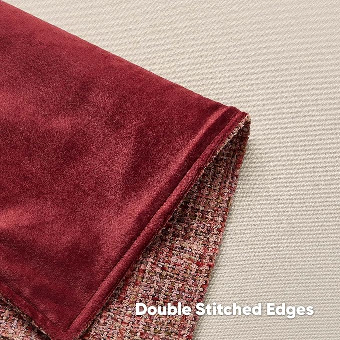 HAUSSY Pack of 2 Chenille Tweed Throw Pillow Covers 16x16 Inch, Burgundy