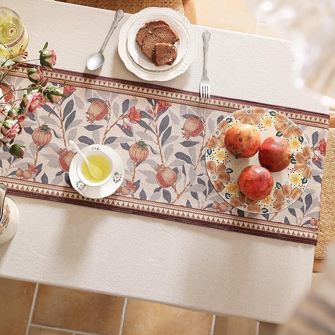 Patdrea Designer French Vintage Linen Table Runner,12"X118" | Elegant Tablerunner 118 Inches Long,Floral Pattern,Thanksgiving Dining Table Decor for Living Room Banquet