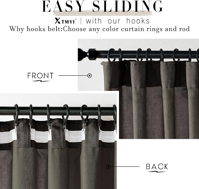 XTMYI Chocolate Brown Curtains 96 Inches Long 2 Panel Set,Sheer Linen Pleated Back Tab Window Drapes Curtains for Living Room 96 Inch Length,Dark Brown