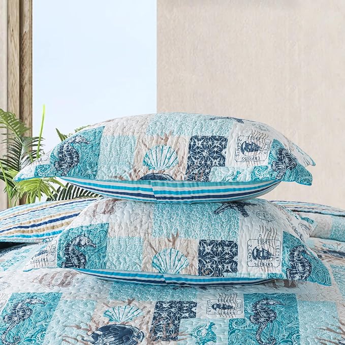 NEWLAKE Quilt Bedspread Sets - West Coastal Pattern Reversible Coverlet Set, Queen Size