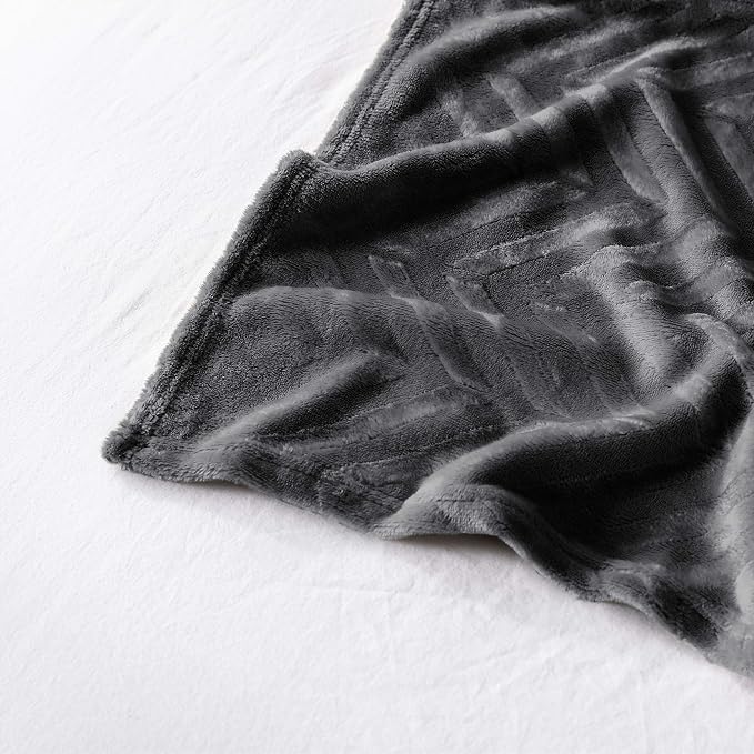 Whale Flotilla Flannel Fleece Bed Blanket Queen Size, Dark Grey | Lightweight Breathable Soft Bedspread, Plush Fluffy Coverlet Chevron Design Decorative Blanket for All Season, 90x90 Inch