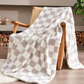 Purple Gray Checkered Twin Size Blanket, Soft Plush Microfiber Fleece Blanket for Couch Sofa Bed, Cozy Decorative Home Blanket, All Season, 60x80 Inches