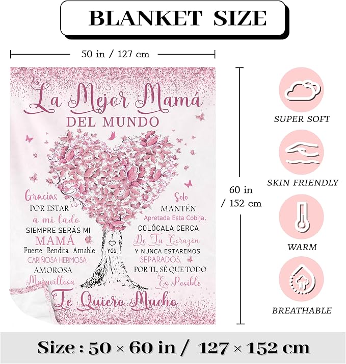 Regalos para Mama, Mexican Mom Gifts, Regalos para Mama en Español, Gifts for Mom in Spanish Blanket 50"x60", Mamá Gifts