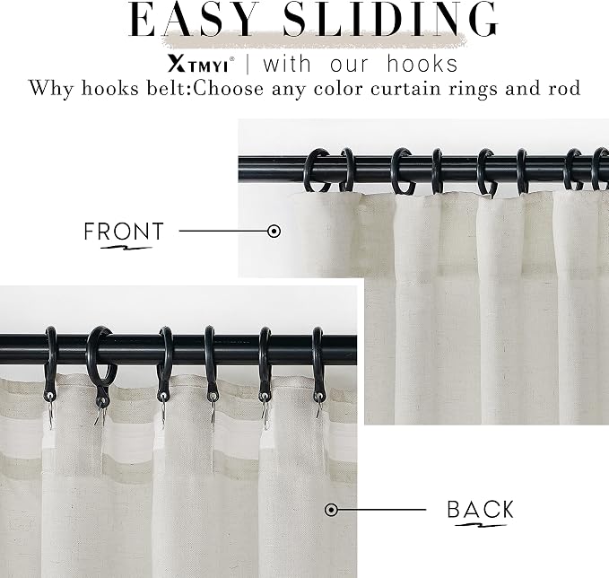 XTMYI 70 x 63 Inch Length Living Room Curtains,Linen Short Wide Bay Window Curtains for Bedroom,Set of 2 Panels,70x63 in Long,Cream Ivory