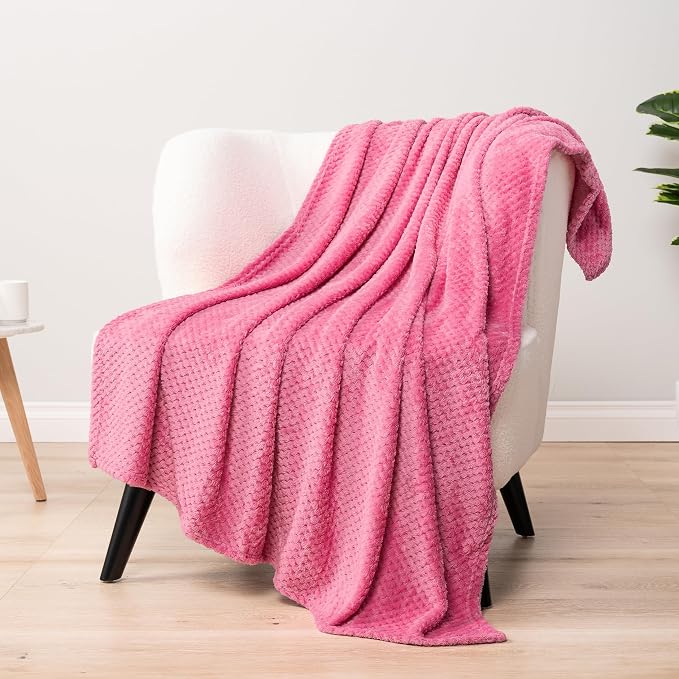PAVILIA Hot Pink Fleece Throw Blanket for Couch Sofa Bed, Soft Fuzzy Waffle Jacquard Microfiber, Warm Lightweight Fade-Resistant Decorative All Season Throw, 50x60