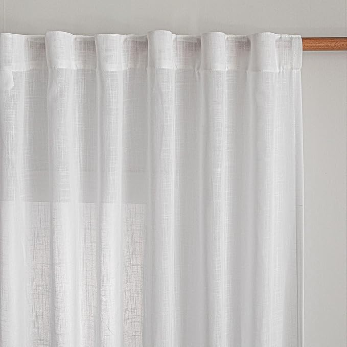 MYSKY HOME Patio White Sheer Curtains for Sliding Door 90 inch Length 2 Panels Set, Light Filtering Living Room Curtains & Drapes Soft Farmhouse Window Treatments Semi Sheer Draperies, 50" W x 90" L
