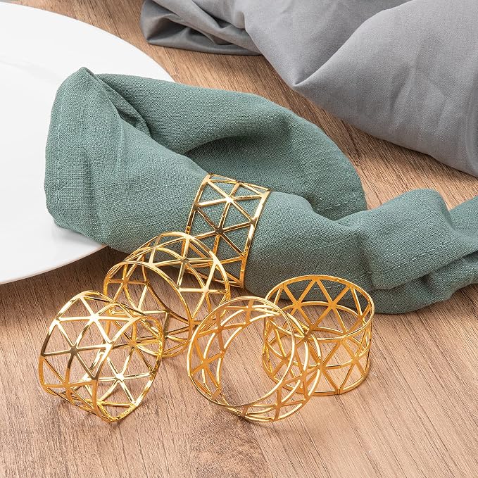 12PCS-LUNEY Gold Napkin Rings Set of 12 Metal Napkin Holder for Table Decor | 1.8" Dia×1.14" W, Sturdy Rustproof, Easy Wipe Clean, Recyclable, for Dining Wedding Birthday Party Holiday fall