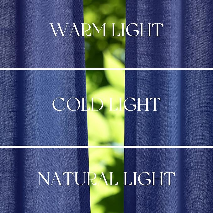 Jowels Classic Blue Linen Curtains 84 Inch Long 2 Panels for Living Room | Light Filtering Semi Sheer Curtain, Back Tab Pocket Pleated Look, Boho Farmhouse Textured Privacy Drapes for Bedroom Window