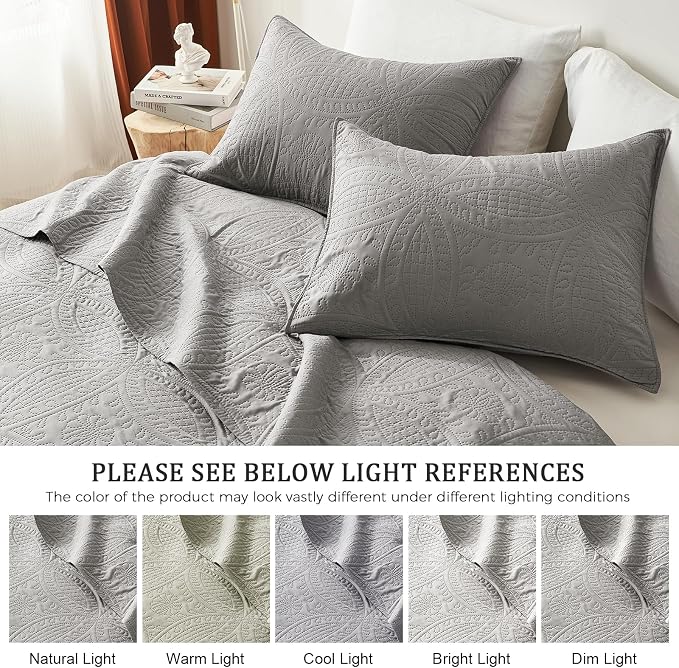 akkialla King Quilt Bedding Set,Grey Ultrasonic King/Cal King Quilt Set,Lightweight Soft Bedspread Coverlet,Modern Style Coin Pattern Bed Cover for All Seasons,3 Piece(1 Quilt,2 Pillow Shams)