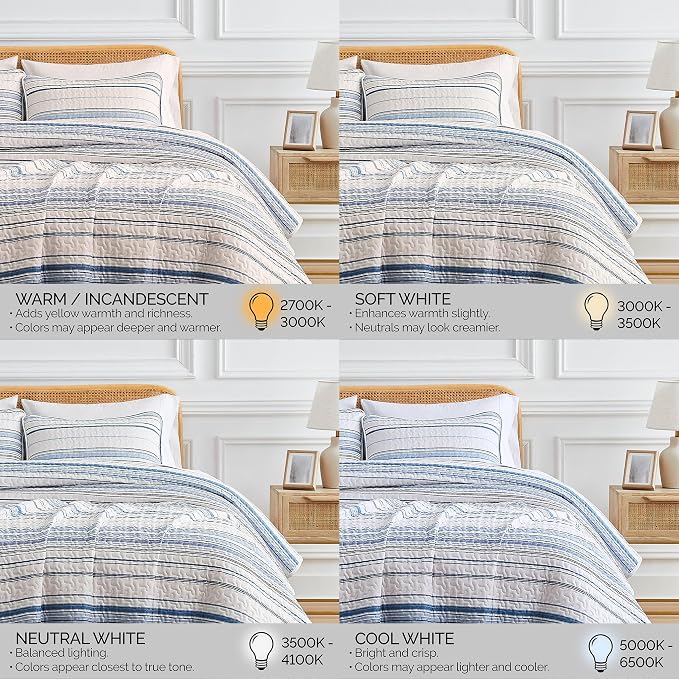 Southshore Fine Living, Inc. Oversized Queen Quilt Set, Striped Blue/White Quilt Bedspread Queen/Full, 3-Piece Coastal Bedding Set with Lightweight Coverlet and Matching Quilted Shams, Blue Stripes