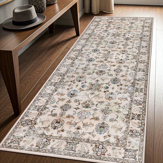 Machine Washable Area Rug, Soft & Durable, Non-Slip, Stain Resistant Rug for Bedroom, Living Room, Dining Room, High Traffic Areas. (Ivory, 2.5' X 10')