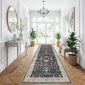 Washable 4x12ft Wide Hallway Runners - Non-Slip Vintage Kitchen Rugs with Rubber Backing Farmhouse Distressed Carpet for Dining Room Soft Thin Floor Mat for Living Room Bedroom (Black/Multi,4x12)