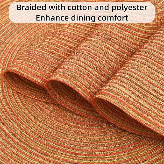 SHACOS Round Braided Placemats Set of 8 Fall Place Mats Washable Polyester 15 inch Round Table Mats for Dining Table Wedding Party Decor (Fall Color Mix, 8)