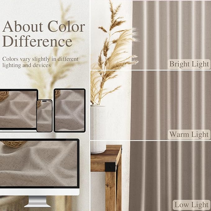 Ecru Linen Curtains for Living Room 100 Inches Long Light Filtering Semi Sheer Curtain Back Tab Rustic Farmhouse Decor Burlap Elegant Soft Luxury Boho Drapes for Bedroom Dinner Room 52x100, 2 Panels