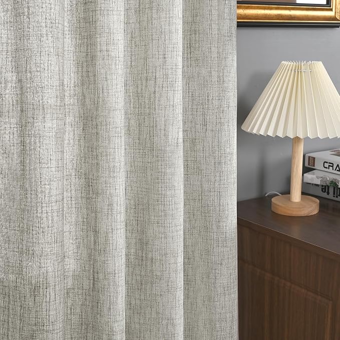 YoungsTex Extra Long Linen Curtains 95 Inch 2 Panels for Living Room | Dark Grey Semi Sheer Drapes Privacy Light Filtering with Bronze Grommet for Bedroom Dining, 52 X 95 Inch