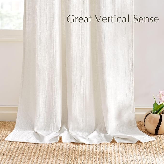 NICETOWN Natural Boho Linen 108 inch Curtains for Living Room, Jacquard Weave Waffle Pattern Privacy Light Filtering Floor Length Drapes, W52 x L108, 2 Panels