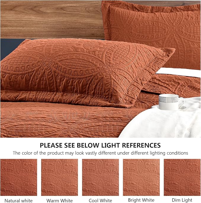 Love's cabin California King Size Quilt Bedding Set Umber Bedspreads - Cal King Summer Lightweight Bedspread Comforter - Coin Pattern Coverlet for All Season - 3 Pieces (1 Quilt, 2 Pillow Shams)