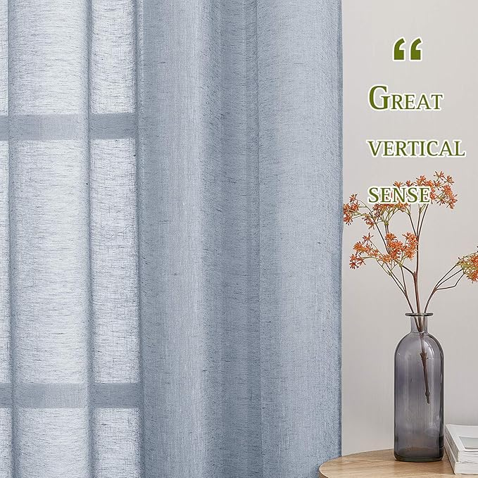 Semi Sheer Linen Blend Curtains Grommet Flax Texture for Bedroom