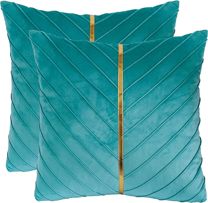 Velvet Throw Pillow Covers 24x24 Pack of 2 Gold Decor Aqua Green