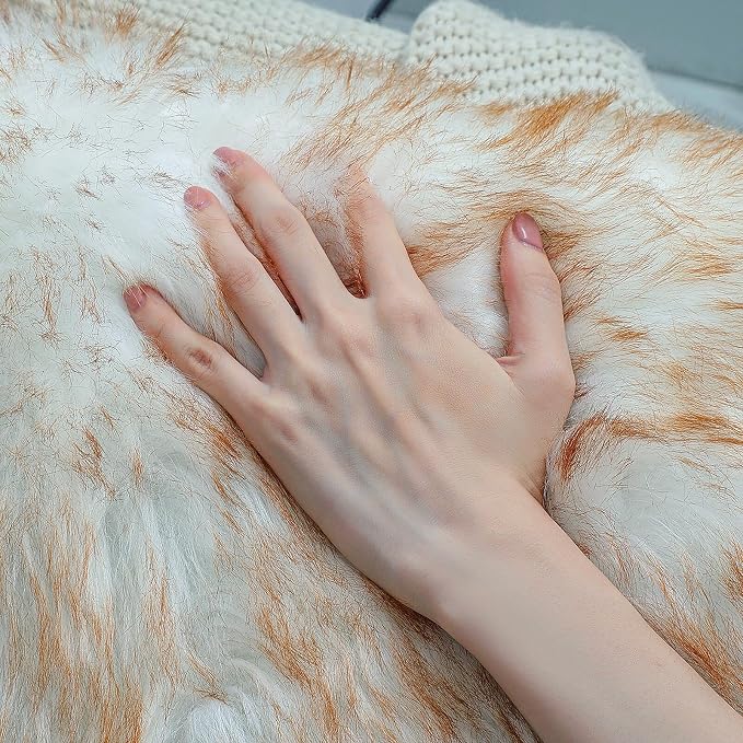linmopm Faux Fur Rug Sheepskin Shag Fluffy Fuzzy 5x7 ft Rugs for Bedroom Bedside Bed Floor Living Room Plush Rectangle High-Density Cushion Carpet Super Sofa Cover White and Yellow