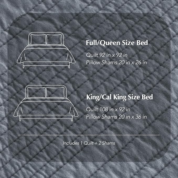EVERGRACEHOME 100% Cotton Modern Lines Quilt Set King Size, Smoky Blue | Pre-Washed Soft Cotton, Striped Coverlet Bedspread, 3 Piece Lightweight Bedding Set for All Season, with 2 Pillow Shams